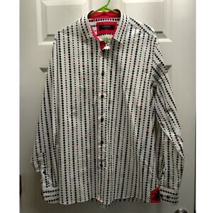 Coogi Luxe Men's Size XL Red White Blue Polka Dot Long Sleeve Button Up Shirt